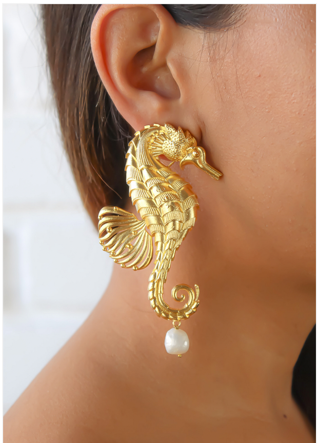 Gold Pearl Seahorse earrings